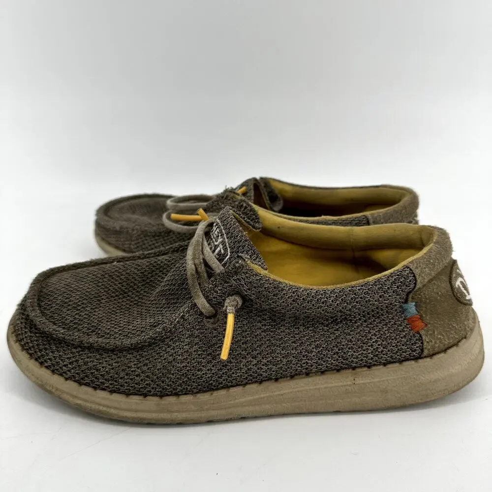 Hey Dude Wally Youth Sox Loafers Shoes Moc Toe Slip On Fashion Brown Y3 L4
